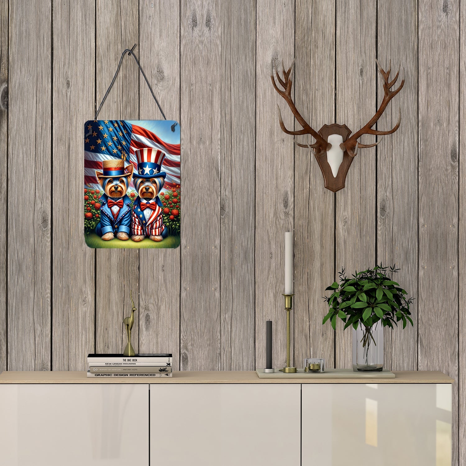 All American Yorkshire Terrier Wall or Door Hanging Prints Aluminum Metal Sign Kitchen Wall Bar Bathroom Plaque Home Decor Front Door Plaque, 12x16, Multicolor