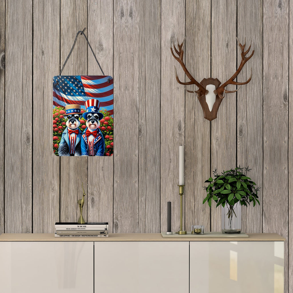 All American Schnauzer Wall or Door Hanging Prints Aluminum Metal Sign Kitchen Wall Bar Bathroom Plaque Home Decor Front Door Plaque, 12x16, Multicolor