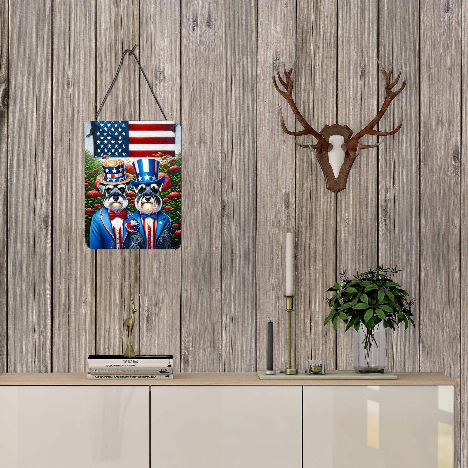 All American Schnauzer Wall or Door Hanging Prints Aluminum Metal Sign Kitchen Wall Bar Bathroom Plaque Home Decor Front Door Plaque, 12x16, Multicolor