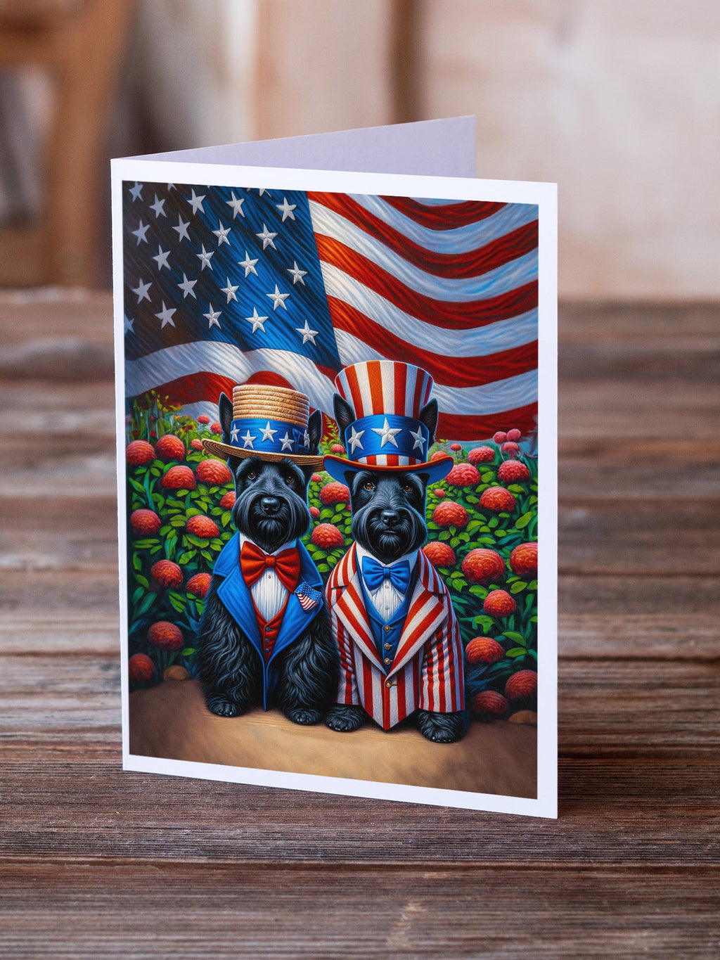 All American Scottish Terrier Greeting Cards Pack of 8 Blank Cards with Envelopes Whimsical A7 Size 5x7