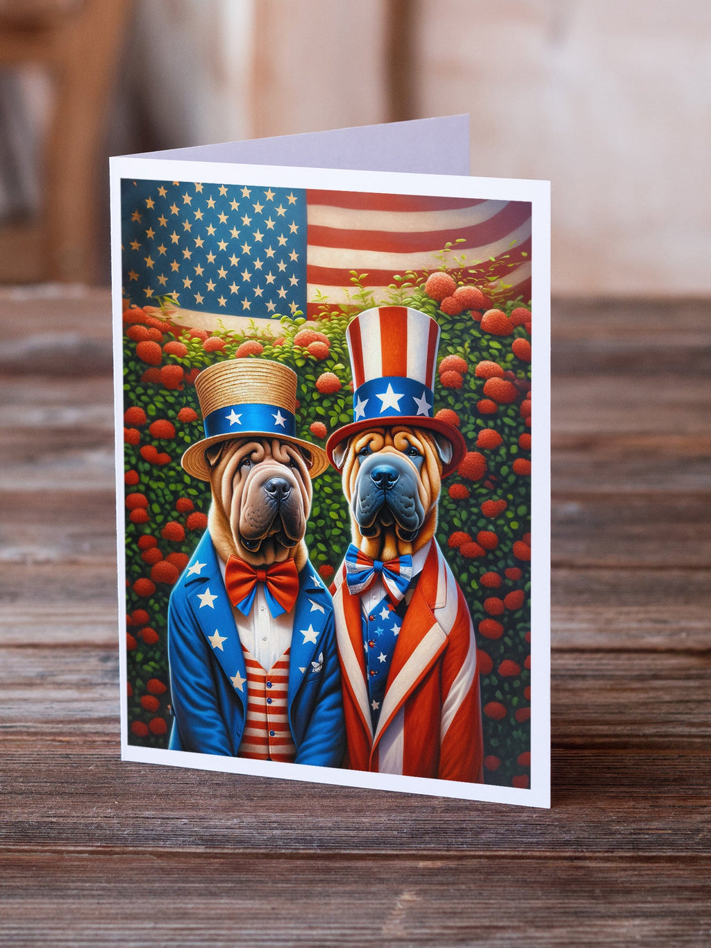 All American Shar Pei Greeting Cards Pack of 8 Blank Cards with Envelopes Whimsical A7 Size 5x7
