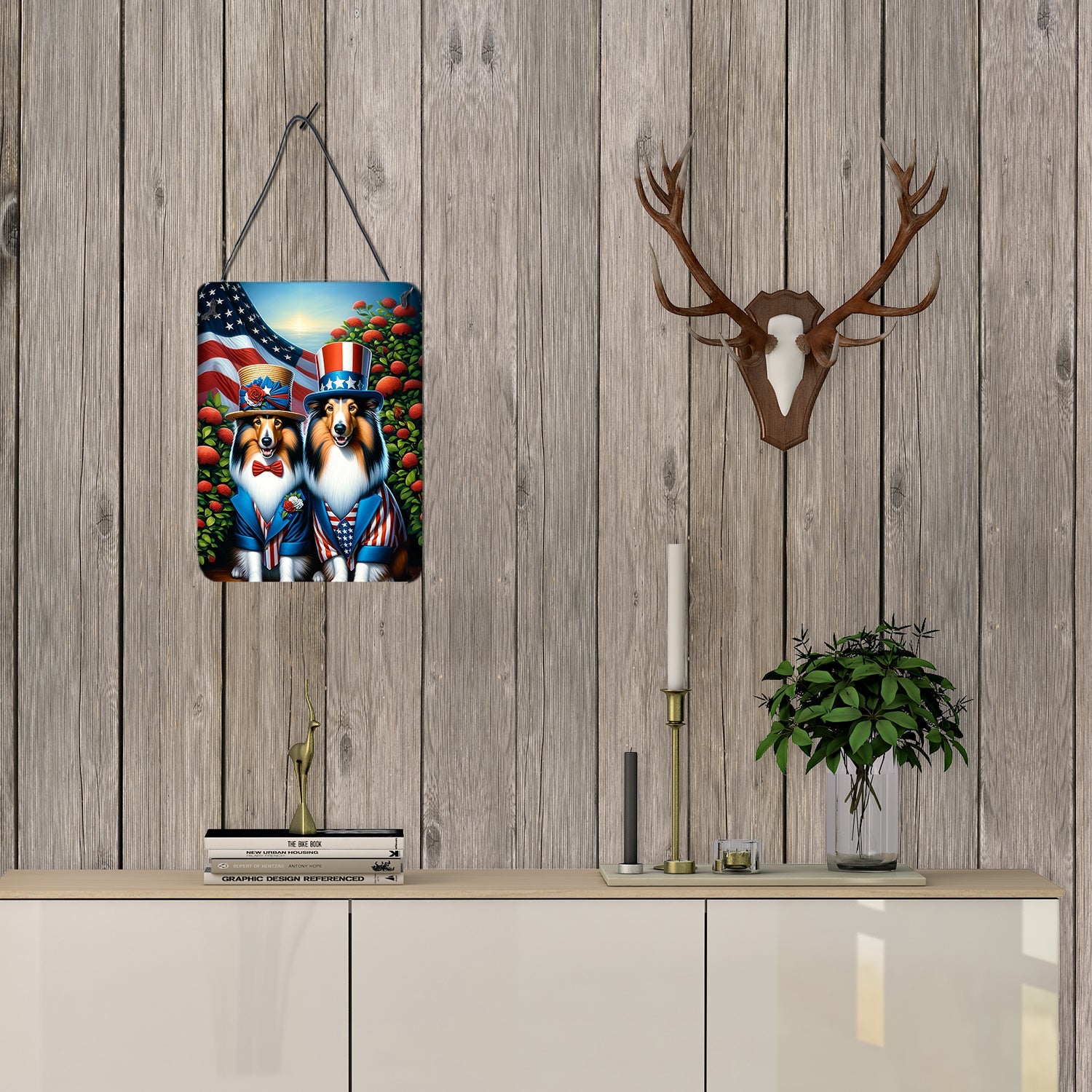 All American Sheltie Wall or Door Hanging Prints Aluminum Metal Sign Kitchen Wall Bar Bathroom Plaque Home Decor Front Door Plaque, 12x16, Multicolor
