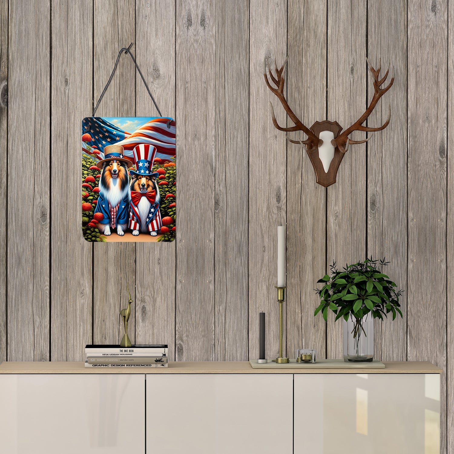 All American Sheltie Wall or Door Hanging Prints Aluminum Metal Sign Kitchen Wall Bar Bathroom Plaque Home Decor Front Door Plaque, 12x16, Multicolor
