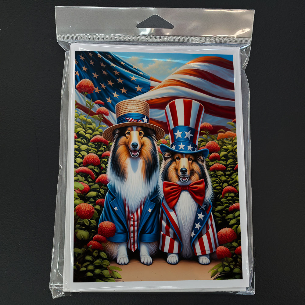 All American Sheltie Greeting Cards Pack of 8 Blank Cards with Envelopes Whimsical A7 Size 5x7