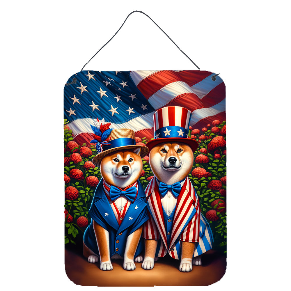 All American Shiba Inu Wall or Door Hanging Prints Aluminum Metal Sign Kitchen Wall Bar Bathroom Plaque Home Decor Front Door Plaque, 12x16, Multicolor