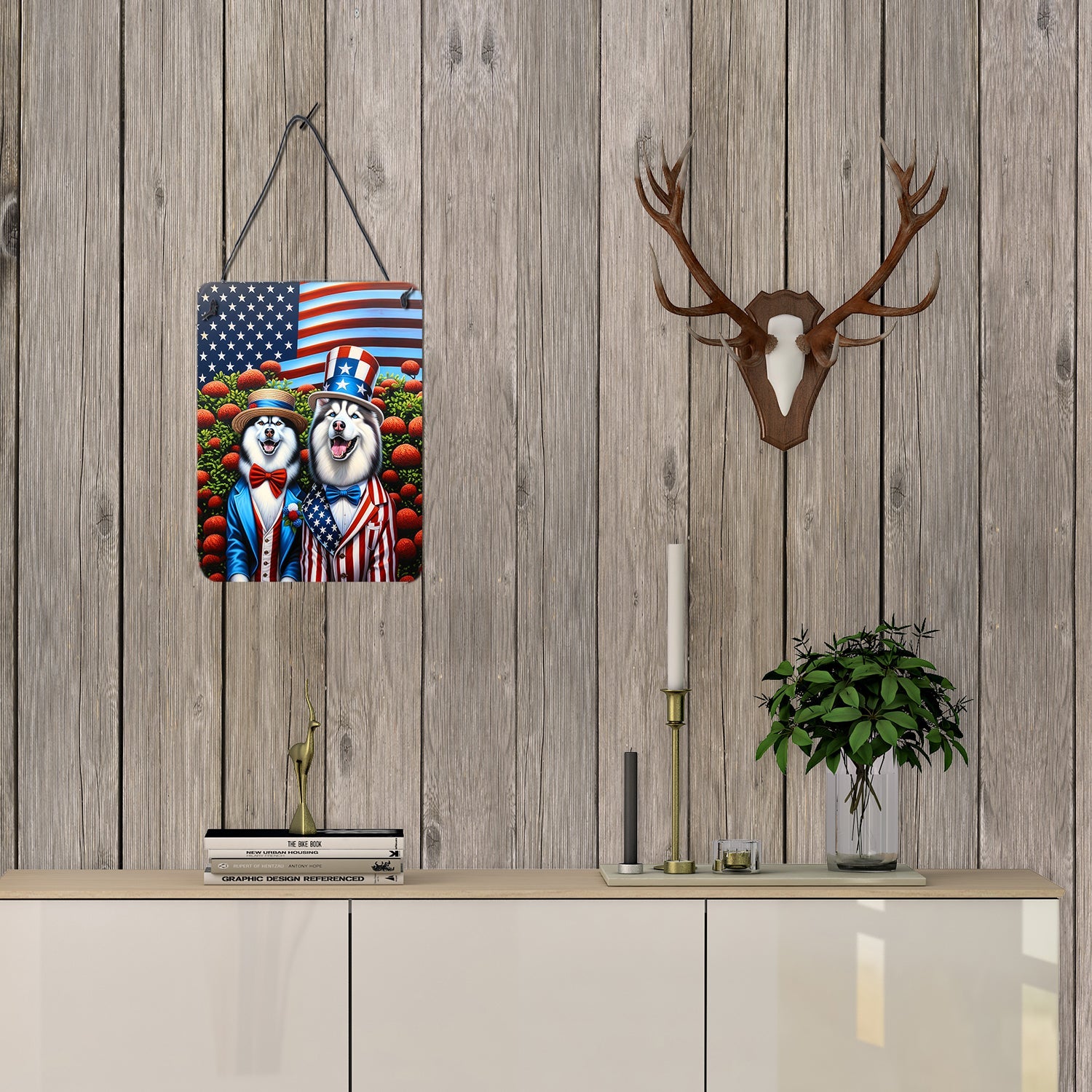 All American Siberian Husky Wall or Door Hanging Prints Aluminum Metal Sign Kitchen Wall Bar Bathroom Plaque Home Decor Front Door Plaque, 12x16, Multicolor