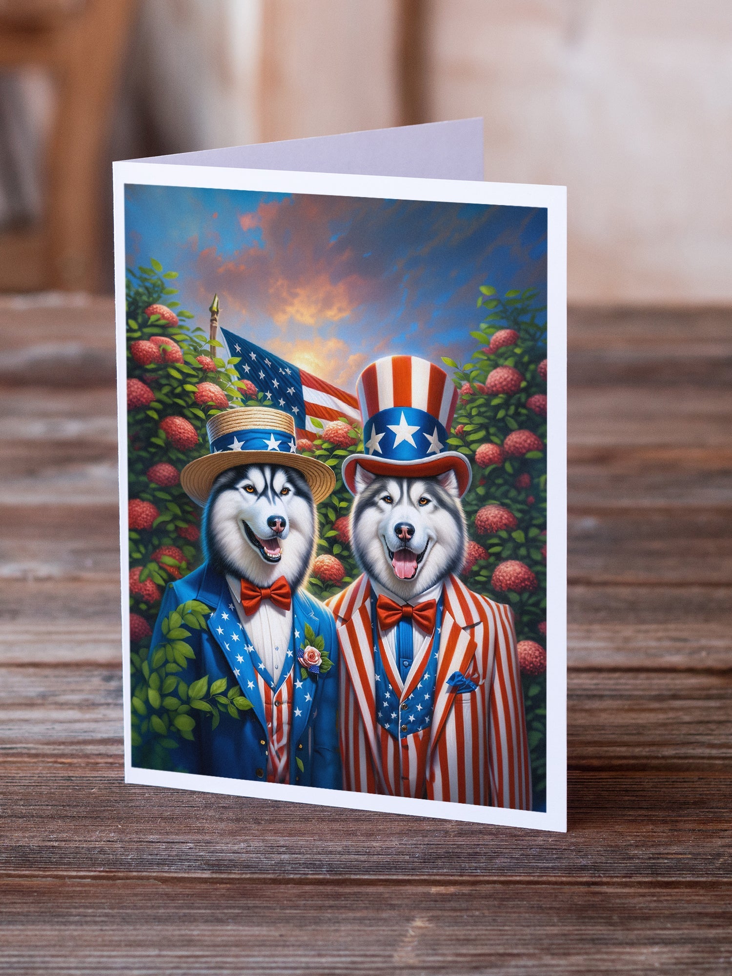 All American Siberian Husky Greeting Cards Pack of 8 Blank Cards with Envelopes Whimsical A7 Size 5x7