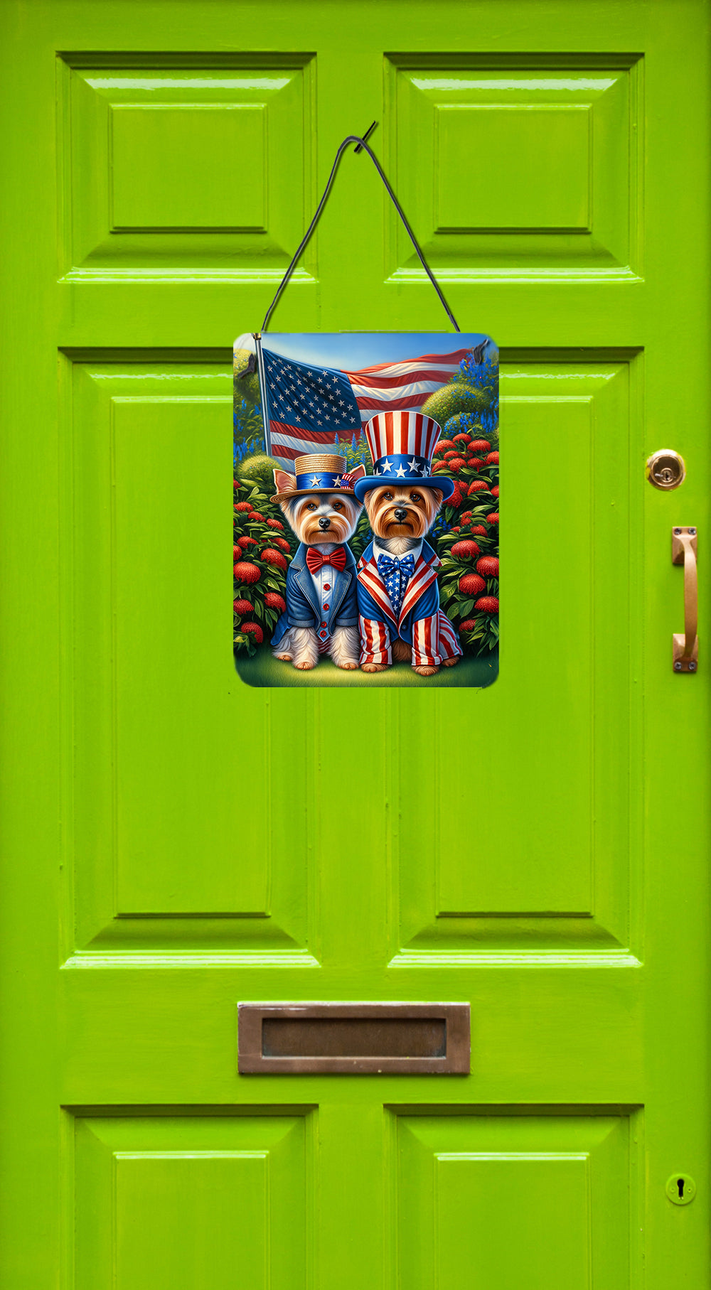 All American Silky Terrier Wall or Door Hanging Prints Aluminum Metal Sign Kitchen Wall Bar Bathroom Plaque Home Decor Front Door Plaque, 12x16, Multicolor
