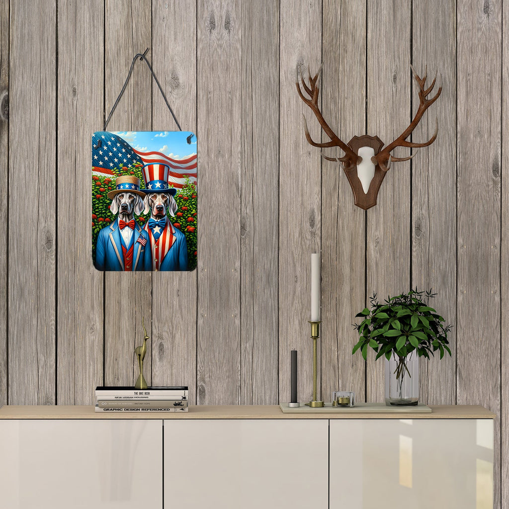 All American Weimaraner Wall or Door Hanging Prints Aluminum Metal Sign Kitchen Wall Bar Bathroom Plaque Home Decor Front Door Plaque, 12x16, Multicolor