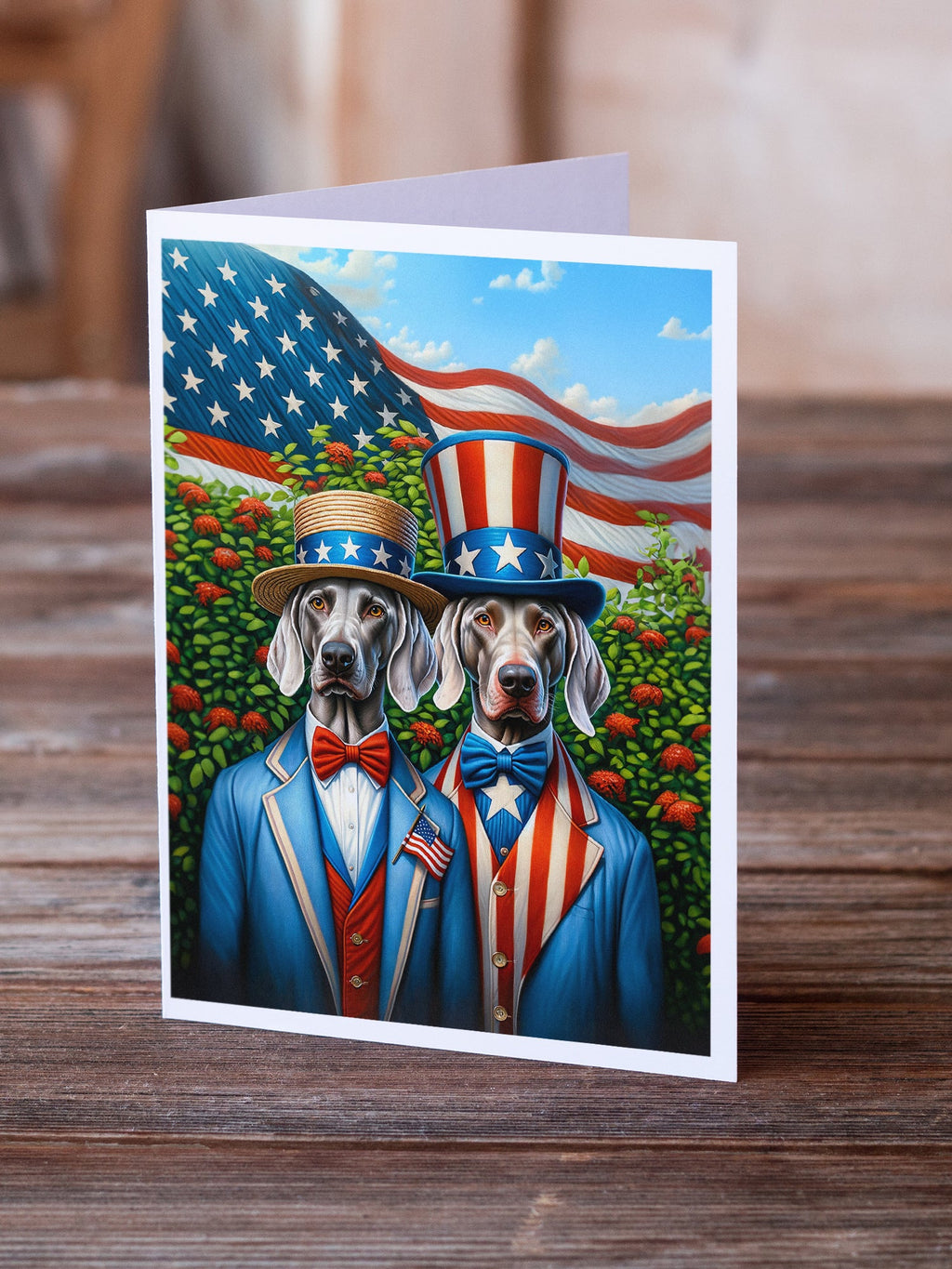 All American Weimaraner Greeting Cards Pack of 8 Blank Cards with Envelopes Whimsical A7 Size 5x7