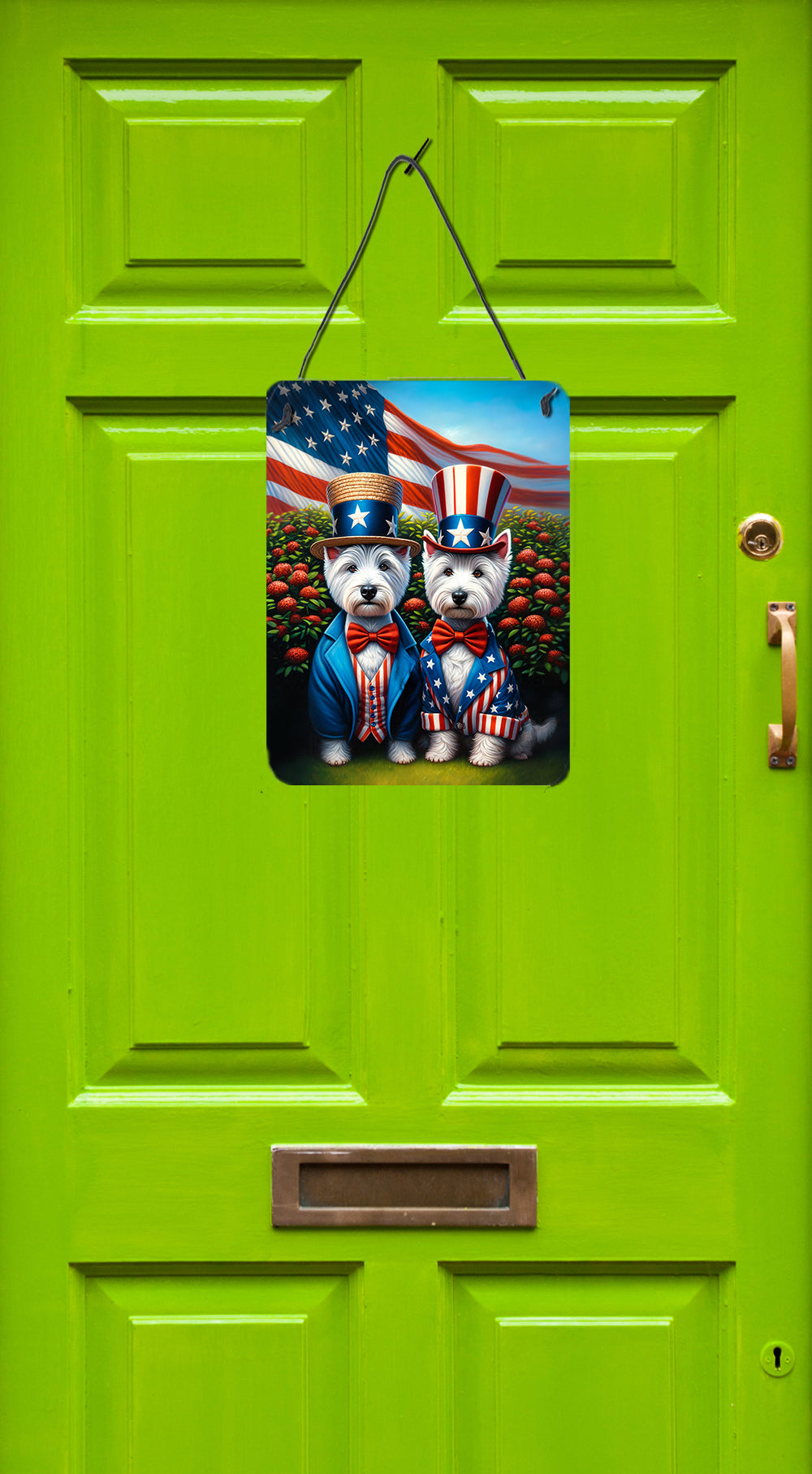 All American Westie Wall or Door Hanging Prints Aluminum Metal Sign Kitchen Wall Bar Bathroom Plaque Home Decor Front Door Plaque, 12x16, Multicolor