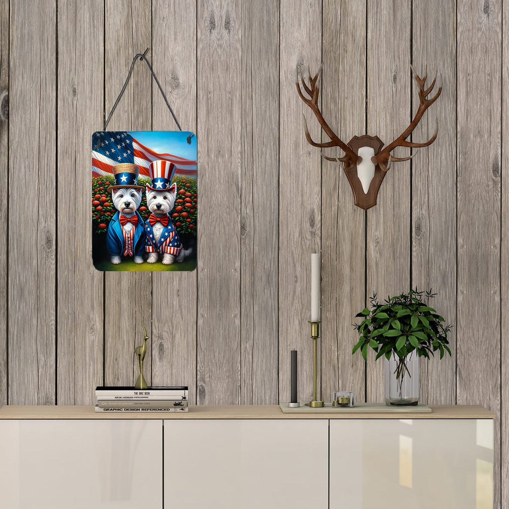 All American Westie Wall or Door Hanging Prints Aluminum Metal Sign Kitchen Wall Bar Bathroom Plaque Home Decor Front Door Plaque, 12x16, Multicolor