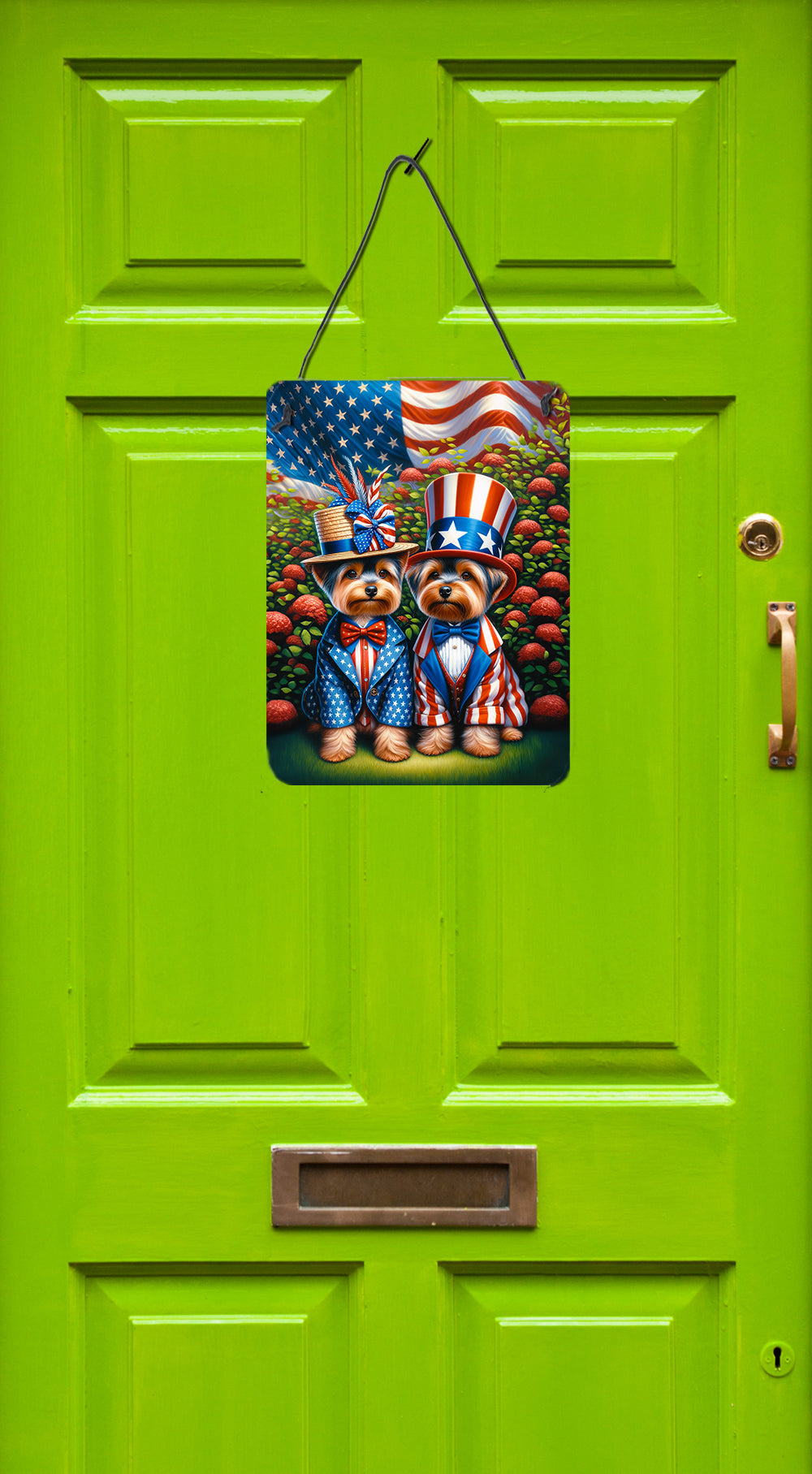 All American Yorkshire Terrier Wall or Door Hanging Prints Aluminum Metal Sign Kitchen Wall Bar Bathroom Plaque Home Decor Front Door Plaque, 12x16, Multicolor