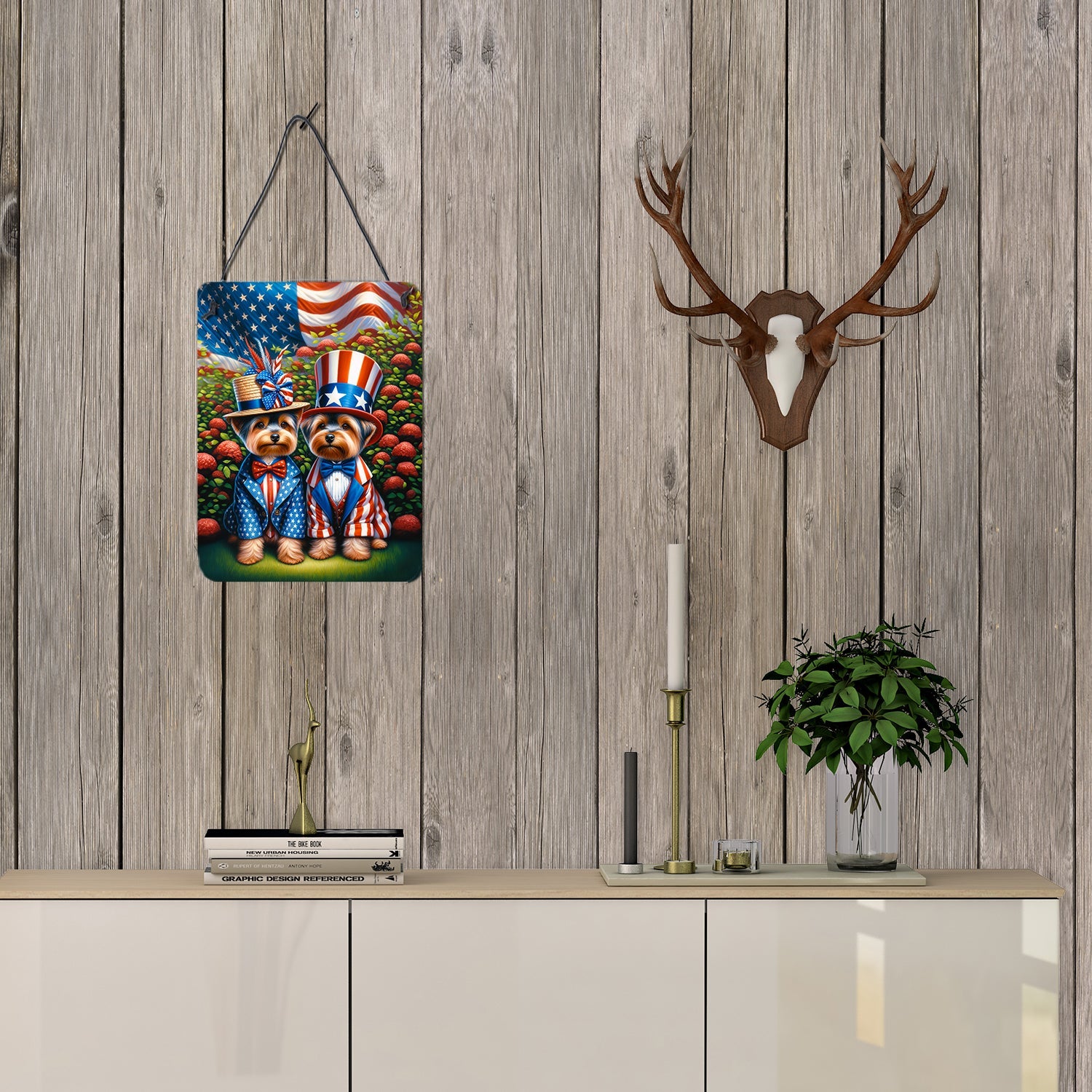 All American Yorkshire Terrier Wall or Door Hanging Prints Aluminum Metal Sign Kitchen Wall Bar Bathroom Plaque Home Decor Front Door Plaque, 12x16, Multicolor