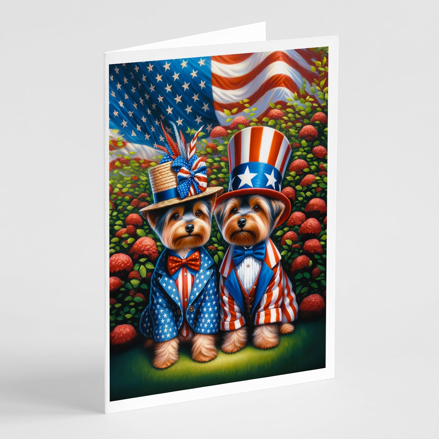All American Yorkshire Terrier Greeting Cards Pack of 8 Blank Cards with Envelopes Whimsical A7 Size 5x7