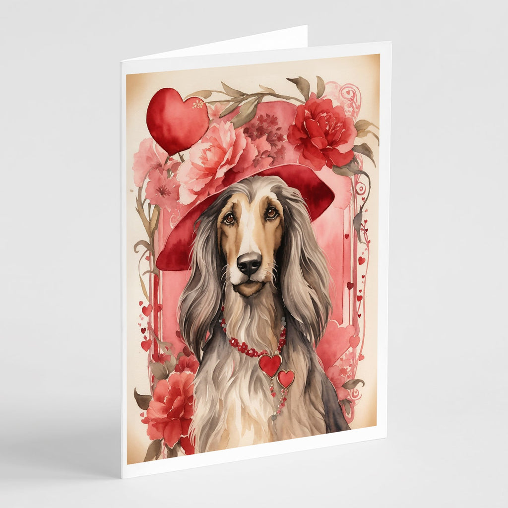 Afghan Hound Valentine Roses Greeting Cards Pack of 8 Blank Cards with Envelopes Whimsical A7 Size 5x7