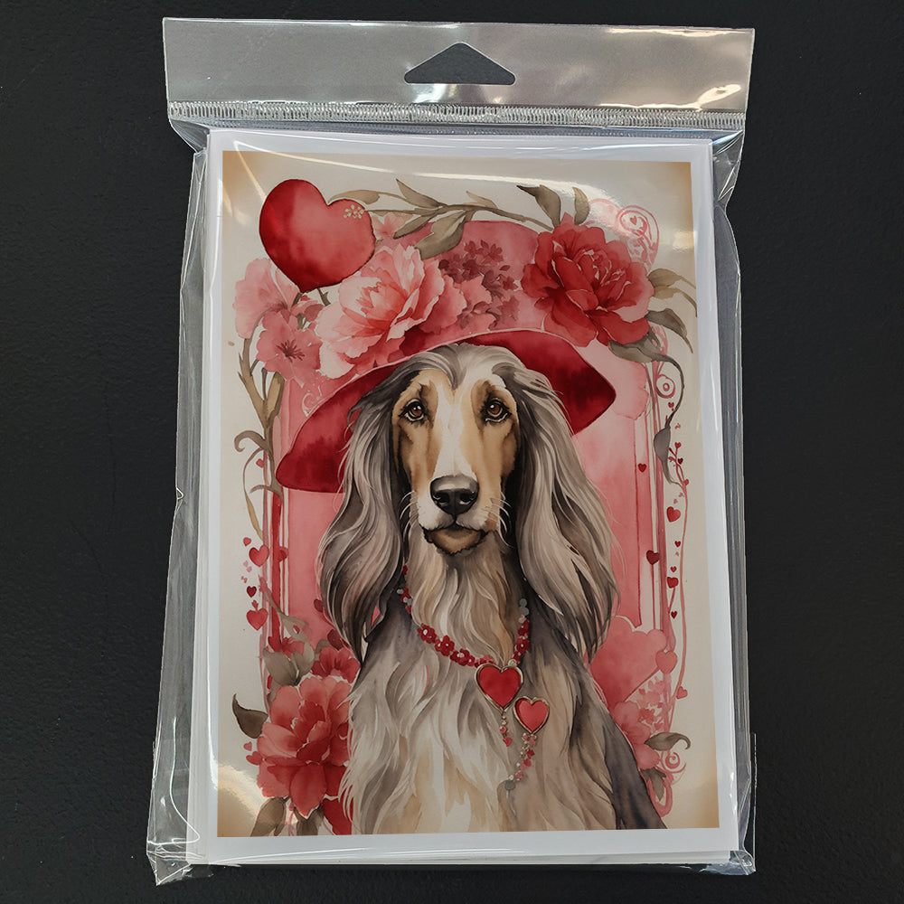 Afghan Hound Valentine Roses Greeting Cards Pack of 8 Blank Cards with Envelopes Whimsical A7 Size 5x7