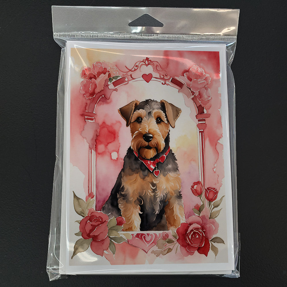 Airedale Terrier Valentine Roses Greeting Cards Pack of 8 Blank Cards with Envelopes Whimsical A7 Size 5x7