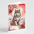 Alaskan Malamute Valentine Roses Greeting Cards Pack of 8 Blank Cards with Envelopes Whimsical A7 Size 5x7