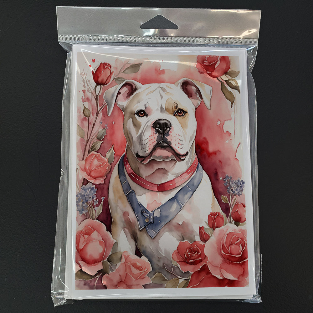 American Bulldog Valentine Roses Greeting Cards Pack of 8 Blank Cards with Envelopes Whimsical A7 Size 5x7