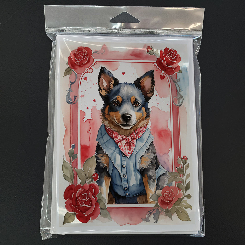 Australian Cattle Dog Valentine Roses Greeting Cards Pack of 8 Blank Cards with Envelopes Whimsical A7 Size 5x7