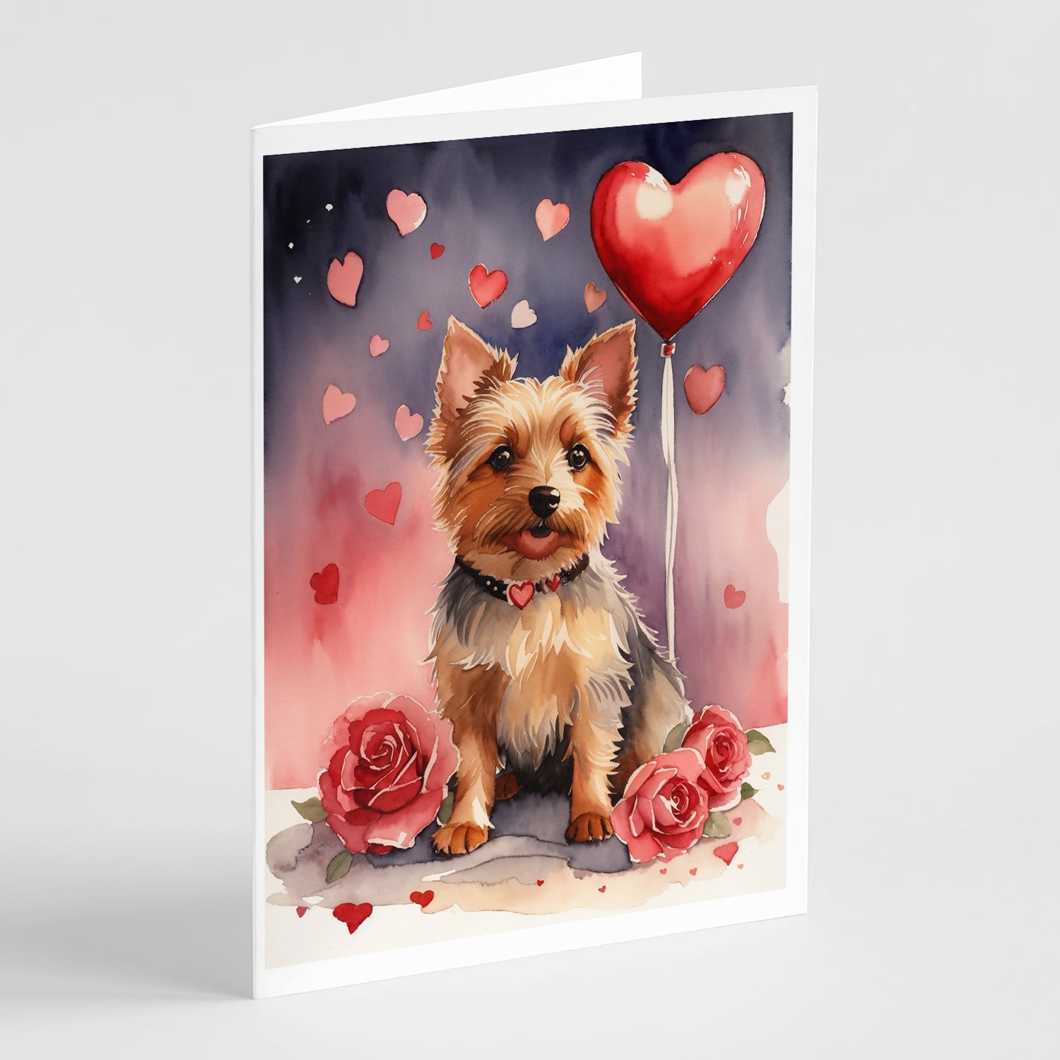 Australian Terrier Valentine Roses Greeting Cards Pack of 8 Blank Cards with Envelopes Whimsical A7 Size 5x7