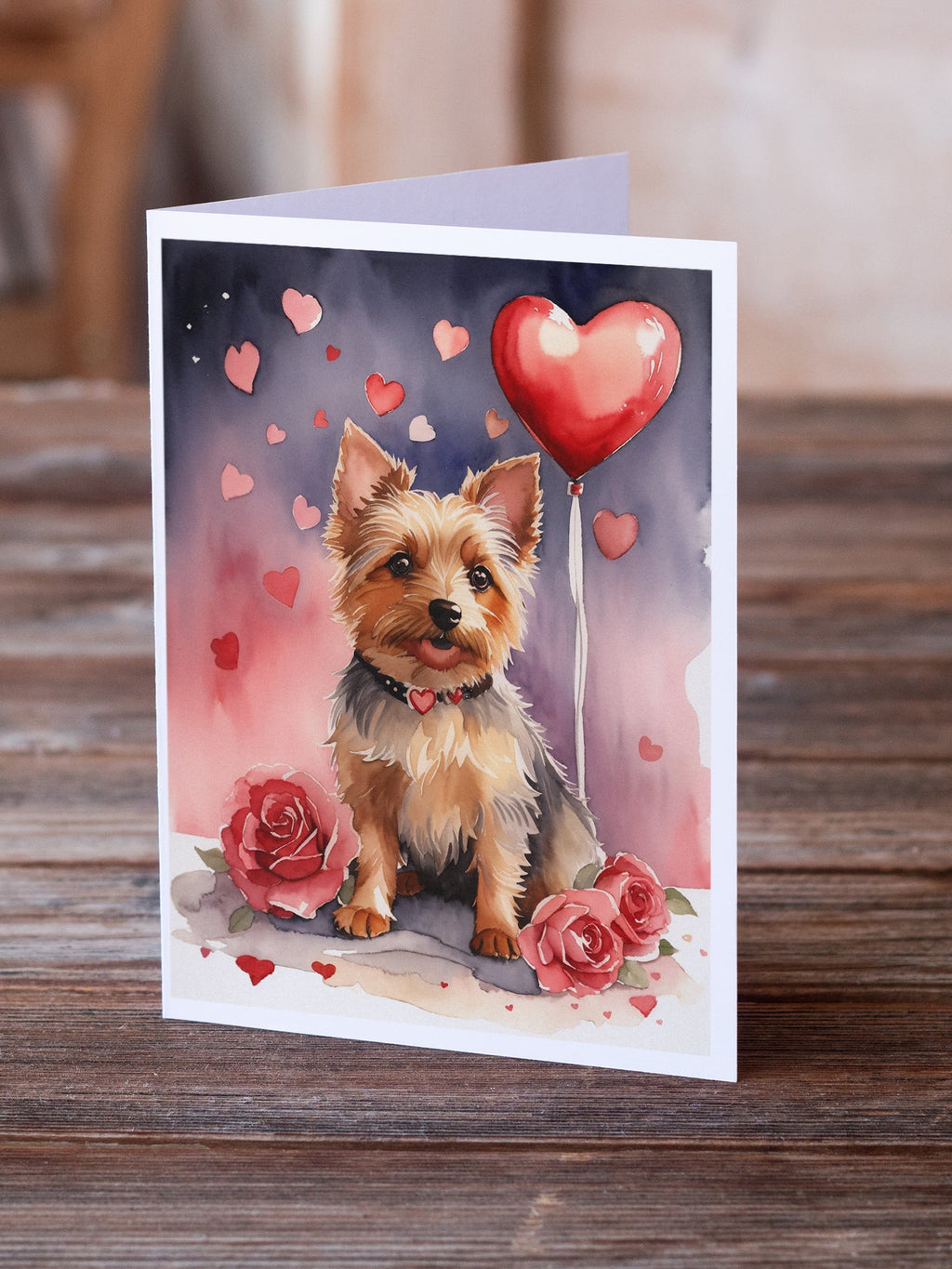 Australian Terrier Valentine Roses Greeting Cards Pack of 8 Blank Cards with Envelopes Whimsical A7 Size 5x7