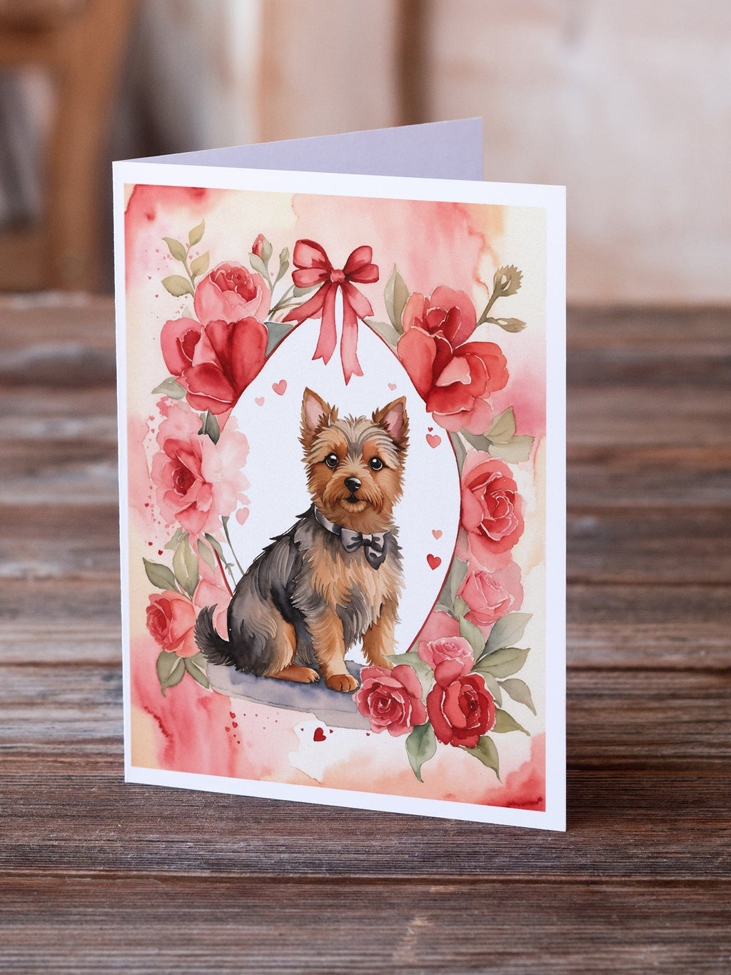 Australian Terrier Valentine Roses Greeting Cards Pack of 8 Blank Cards with Envelopes Whimsical A7 Size 5x7