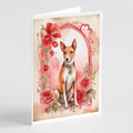 Basenji Valentine Roses Greeting Cards Pack of 8 Blank Cards with Envelopes Whimsical A7 Size 5x7