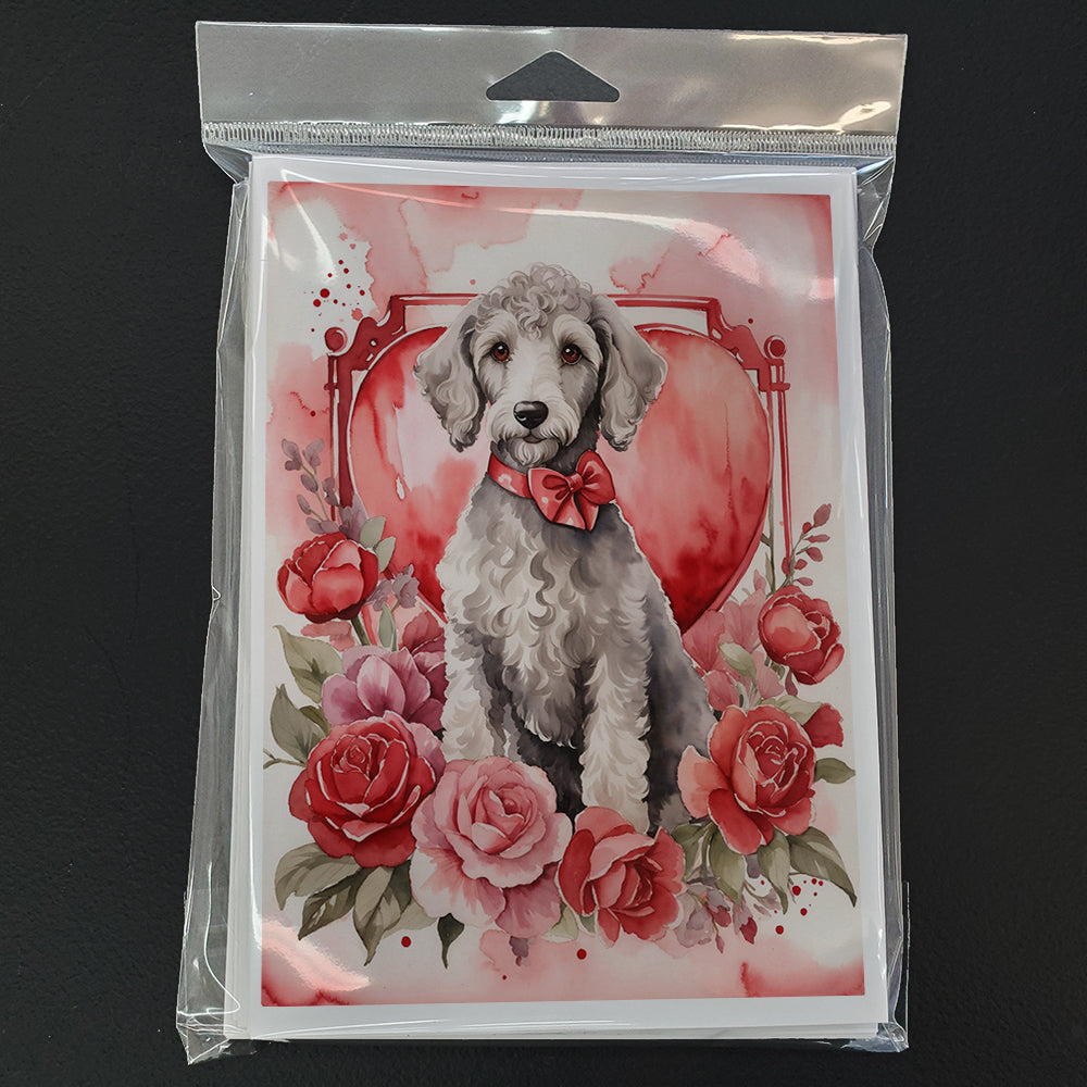 Bedlington Terrier Valentine Roses Greeting Cards Pack of 8 Blank Cards with Envelopes Whimsical A7 Size 5x7