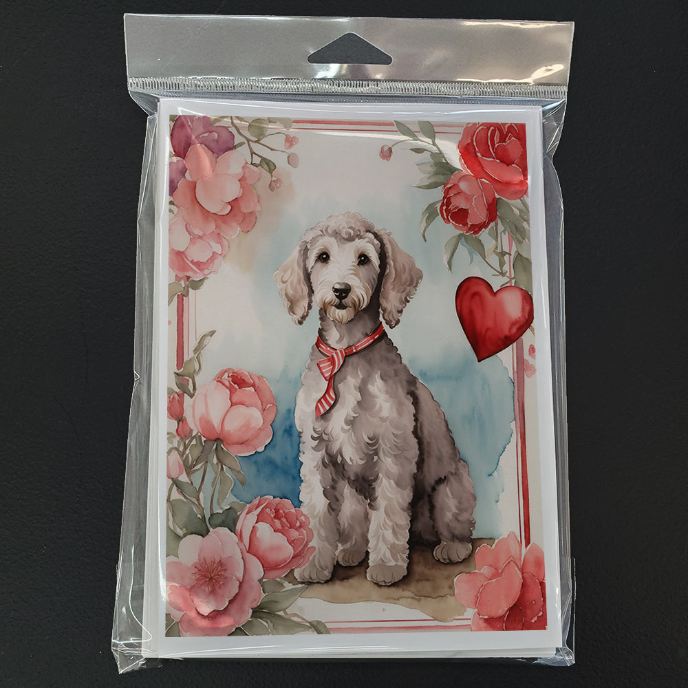 Bedlington Terrier Valentine Roses Greeting Cards Pack of 8 Blank Cards with Envelopes Whimsical A7 Size 5x7