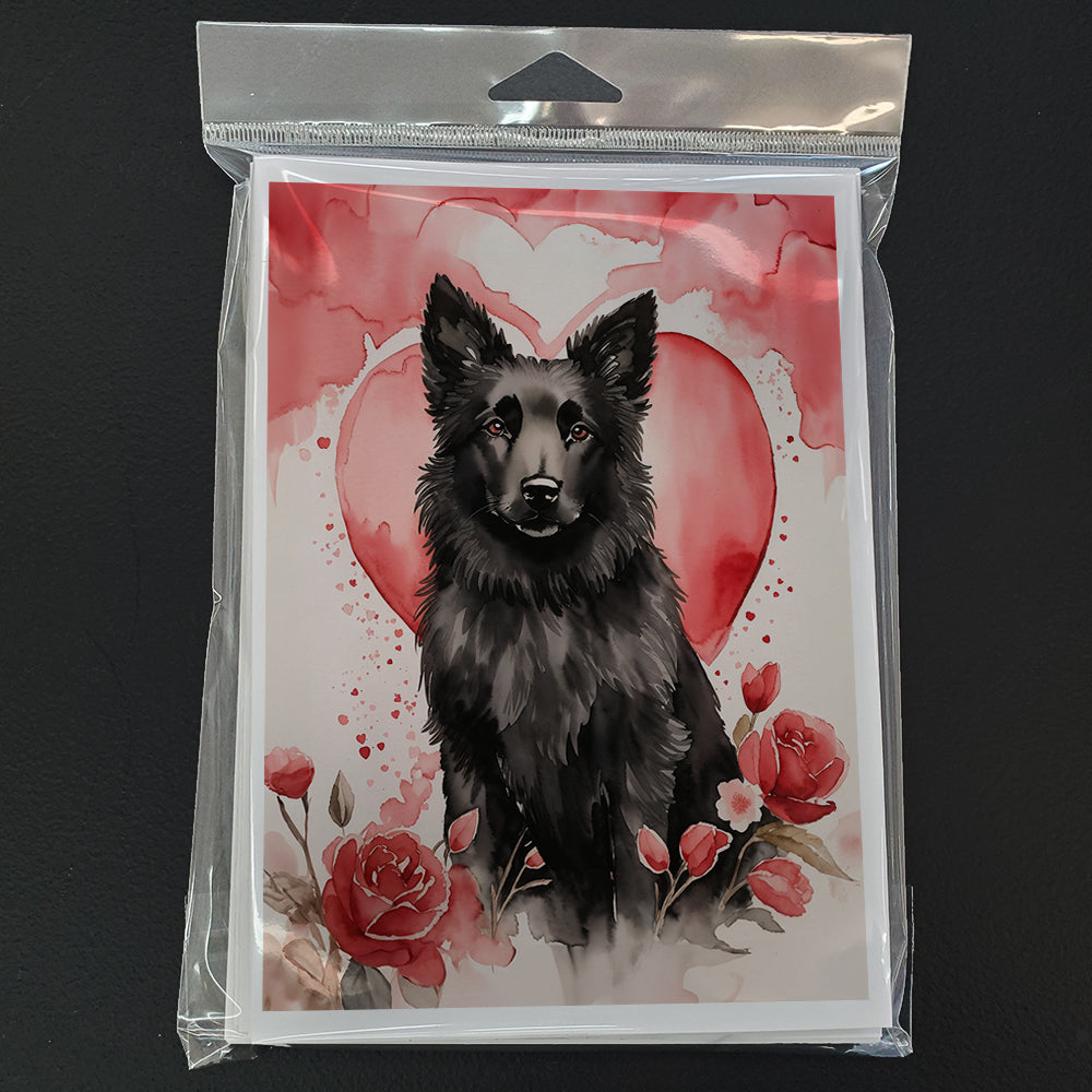 Belgian Sheepdog Valentine Roses Greeting Cards Pack of 8 Blank Cards with Envelopes Whimsical A7 Size 5x7