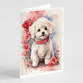 Bichon Frise Valentine Roses Greeting Cards Pack of 8 Blank Cards with Envelopes Whimsical A7 Size 5x7