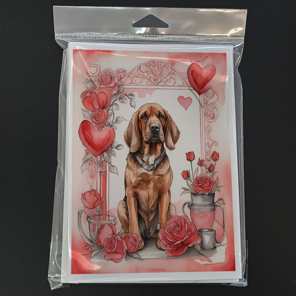 Bloodhound Valentine Roses Greeting Cards Pack of 8 Blank Cards with Envelopes Whimsical A7 Size 5x7