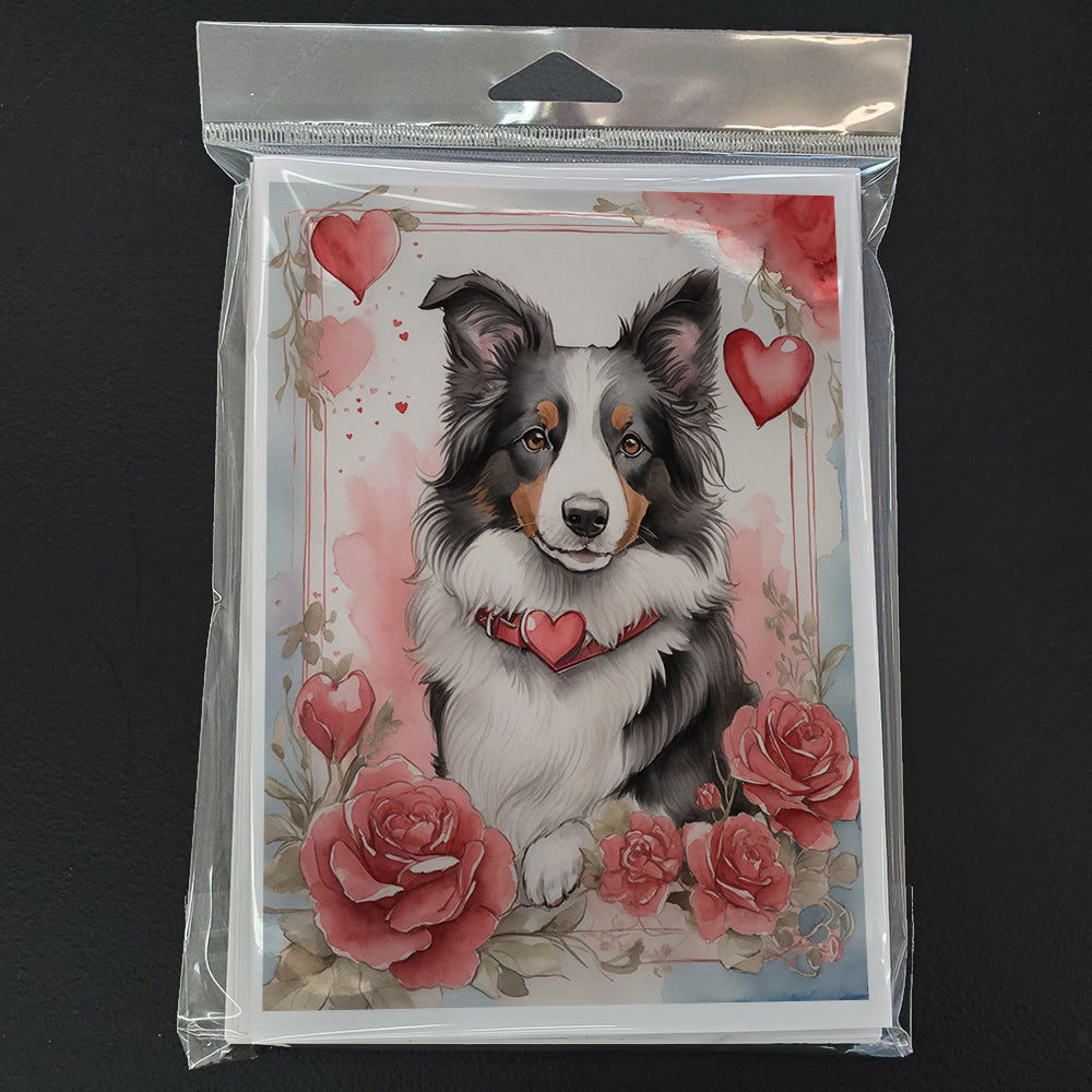 Border Collie Valentine Roses Greeting Cards Pack of 8 Blank Cards with Envelopes Whimsical A7 Size 5x7