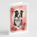 Border Collie Valentine Roses Greeting Cards Pack of 8 Blank Cards with Envelopes Whimsical A7 Size 5x7