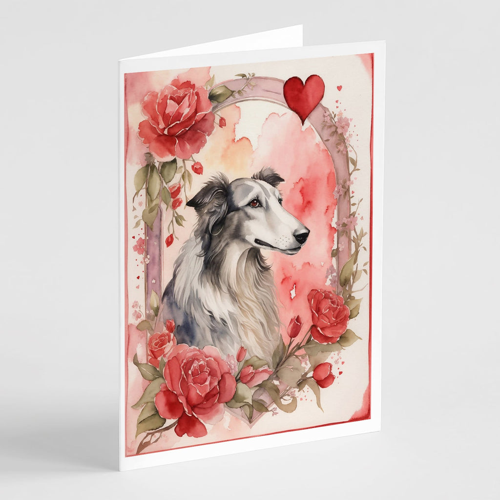 Borzoi Valentine Roses Greeting Cards Pack of 8 Blank Cards with Envelopes Whimsical A7 Size 5x7