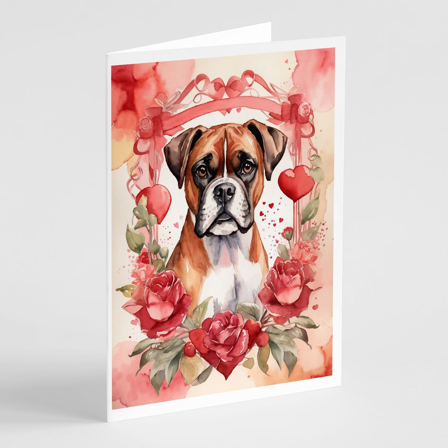 Boxer Valentine Roses Greeting Cards Pack of 8 Blank Cards with Envelopes Whimsical A7 Size 5x7