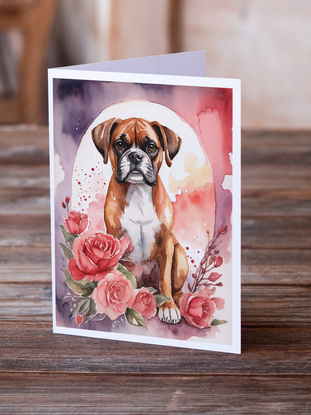 Boxer Valentine Roses Greeting Cards Pack of 8 Blank Cards with Envelopes Whimsical A7 Size 5x7