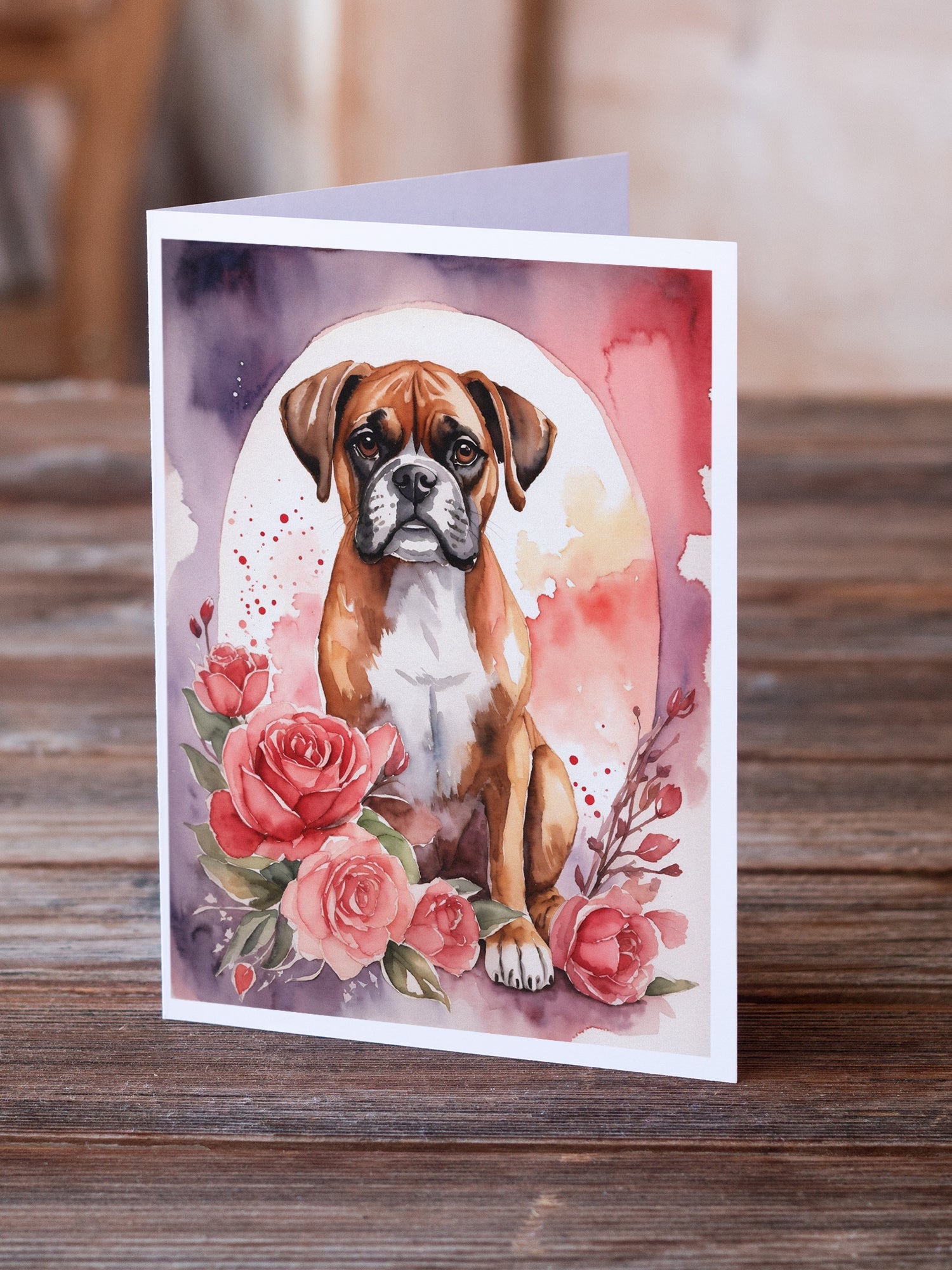 Boxer Valentine Roses Greeting Cards Pack of 8 Blank Cards with Envelopes Whimsical A7 Size 5x7
