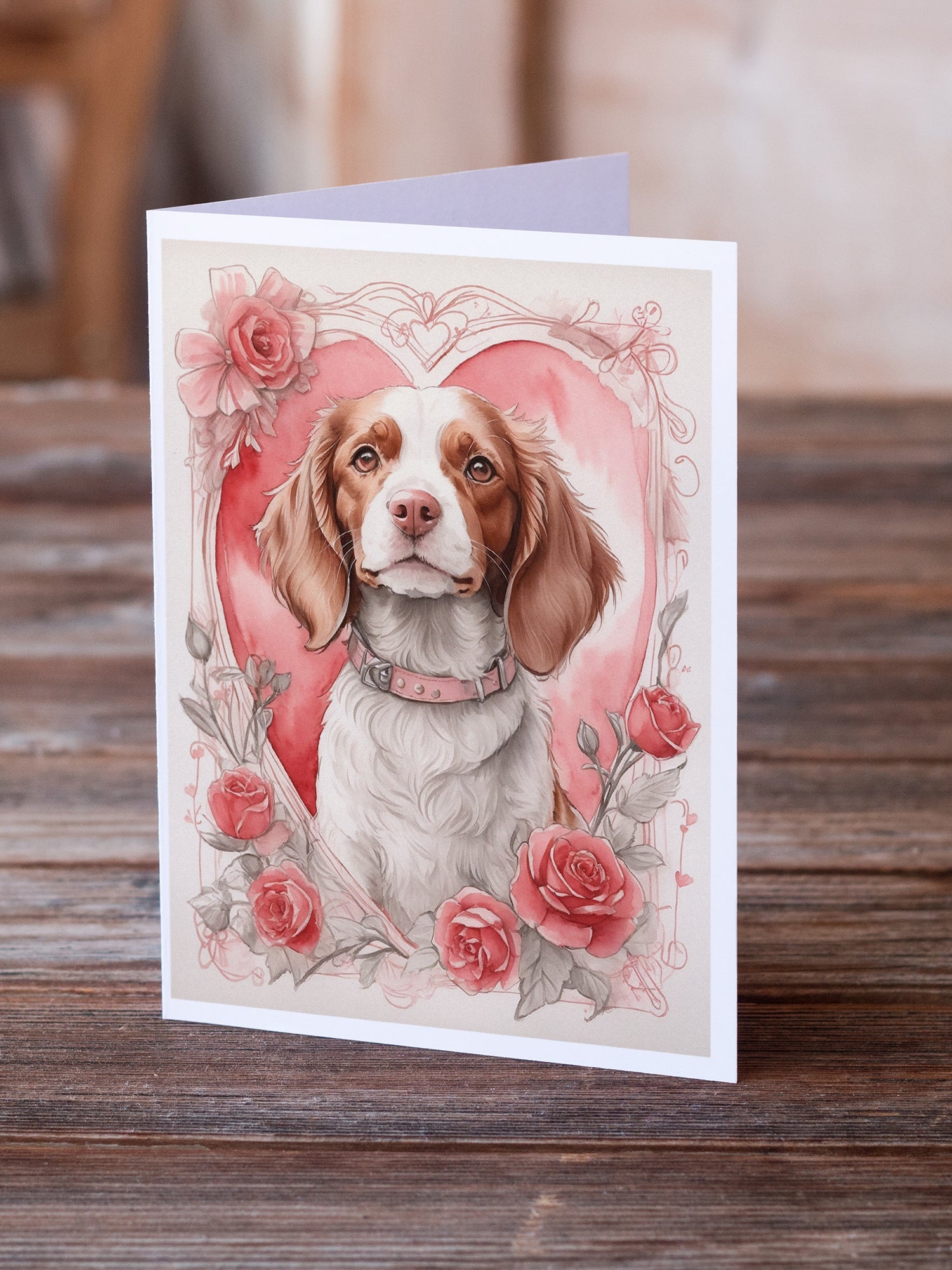 Brittany Valentine Roses Greeting Cards Pack of 8 Blank Cards with Envelopes Whimsical A7 Size 5x7