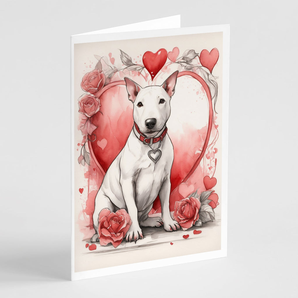 Bull Terrier Valentine Roses Greeting Cards Pack of 8 Blank Cards with Envelopes Whimsical A7 Size 5x7