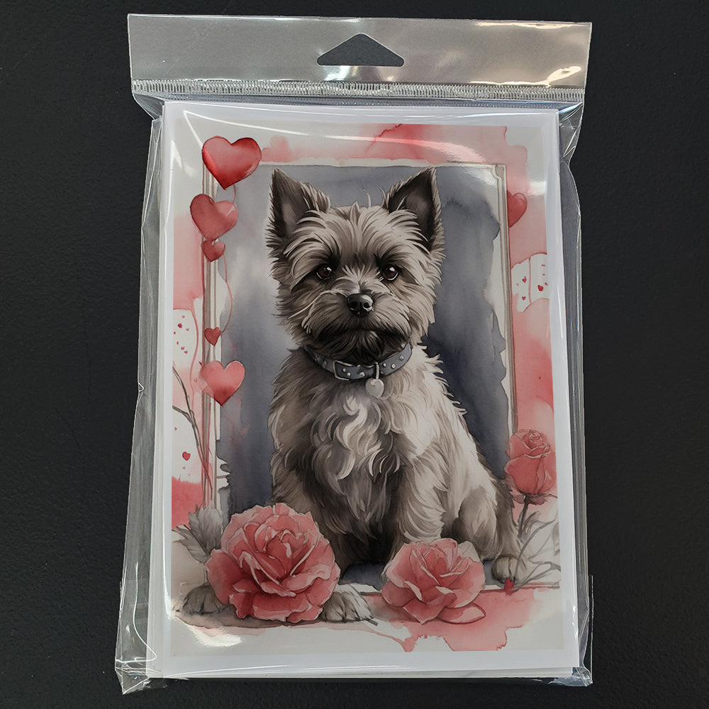 Cairn Terrier Valentine Roses Greeting Cards Pack of 8 Blank Cards with Envelopes Whimsical A7 Size 5x7