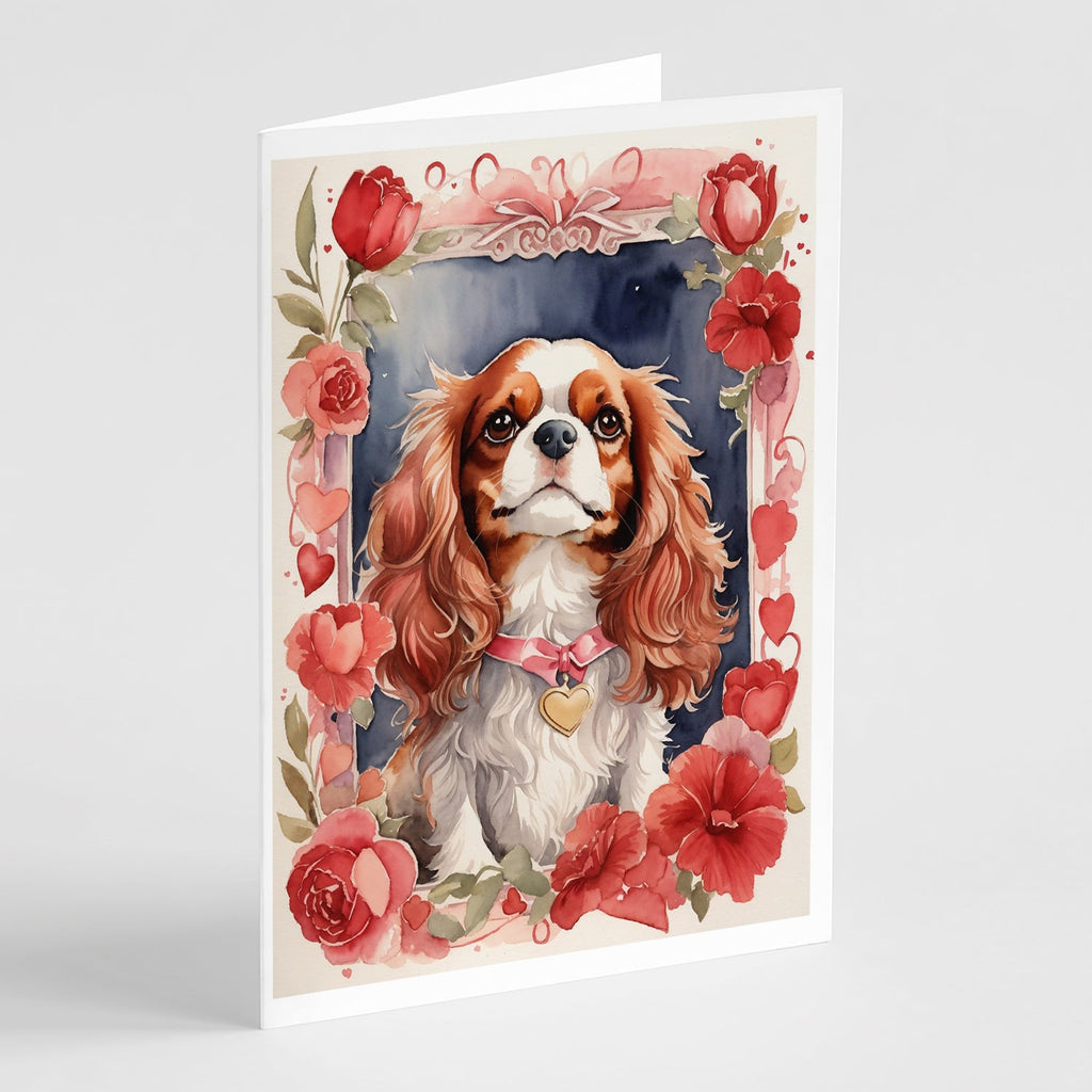 Cavalier Spaniel Valentine Roses Greeting Cards Pack of 8 Blank Cards with Envelopes Whimsical A7 Size 5x7