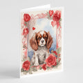 Cavalier Spaniel Valentine Roses Greeting Cards Pack of 8 Blank Cards with Envelopes Whimsical A7 Size 5x7