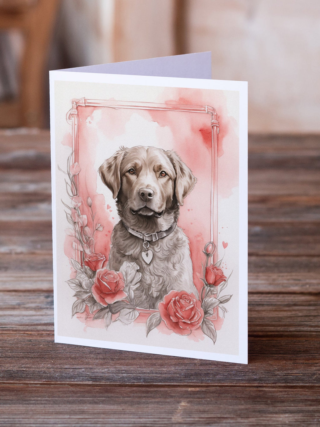 Chesapeake Bay Retriever Valentine Roses Greeting Cards Pack of 8 Blank Cards with Envelopes Whimsical A7 Size 5x7