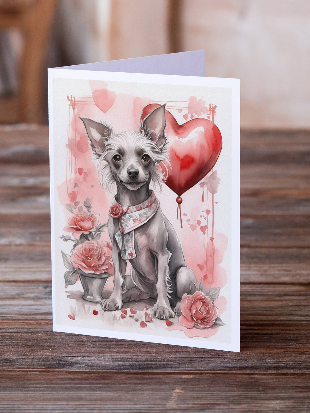 Chinese Crested Valentine Roses Greeting Cards Pack of 8 Blank Cards with Envelopes Whimsical A7 Size 5x7