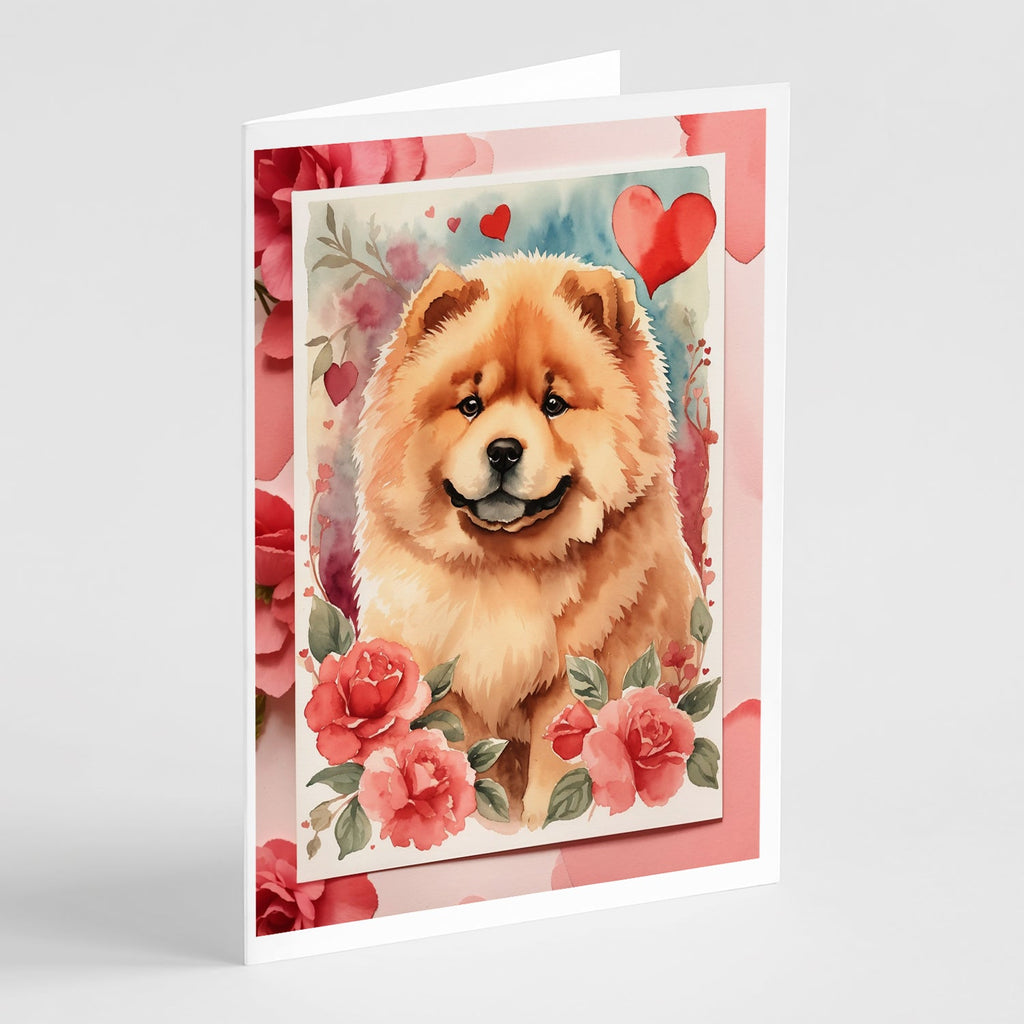 Chow Chow Valentine Roses Greeting Cards Pack of 8 Blank Cards with Envelopes Whimsical A7 Size 5x7