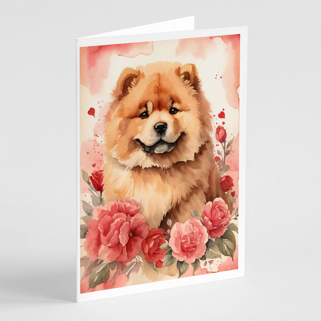 Chow Chow Valentine Roses Greeting Cards Pack of 8 Blank Cards with Envelopes Whimsical A7 Size 5x7