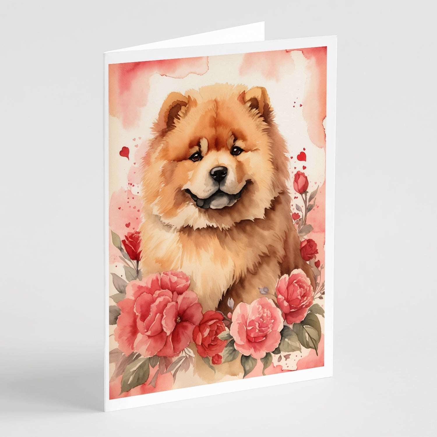Chow Chow Valentine Roses Greeting Cards Pack of 8 Blank Cards with Envelopes Whimsical A7 Size 5x7